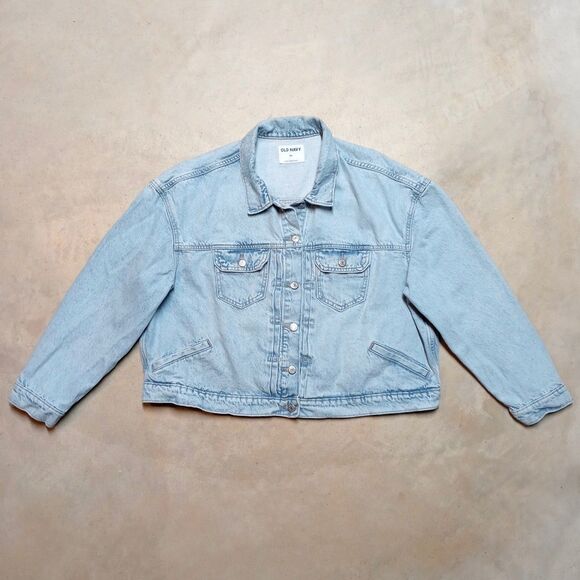Old Navy Jackets & Blazers - Old Navy Denim Jacket Women XXL Cropped Trucker Biker Grunge Light Wash Jean